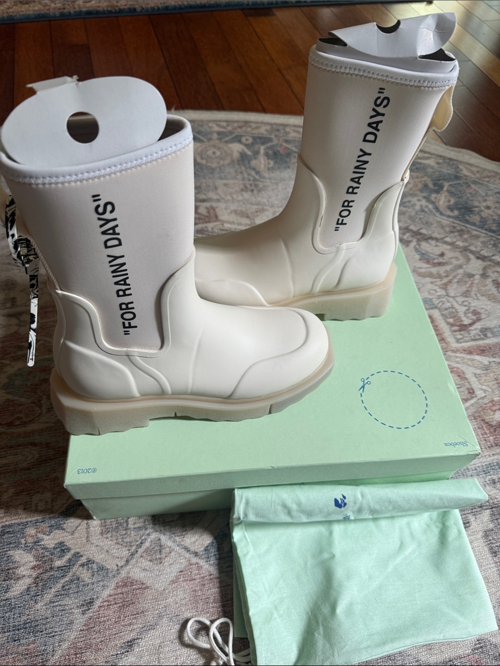 Off-White Cream "FOR RAINY DAYS" Women Rain Boots